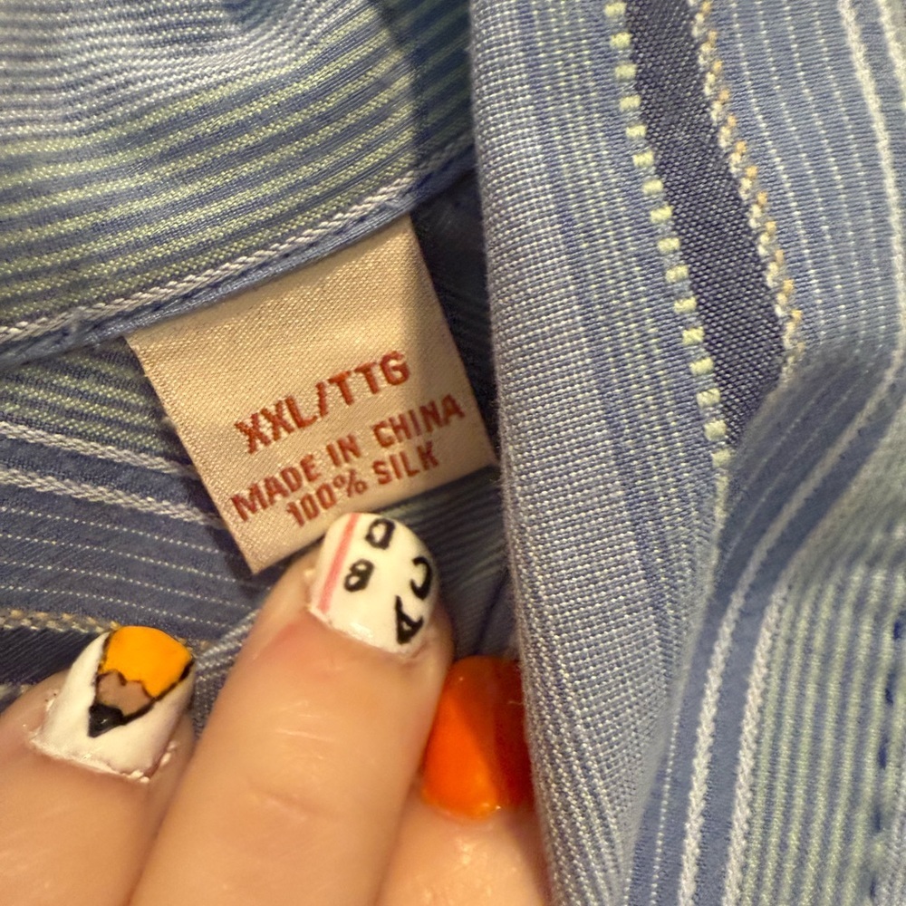 Tommy Bahama Casual Blue Striped Shirt 100% silk - Picture 3 of 5